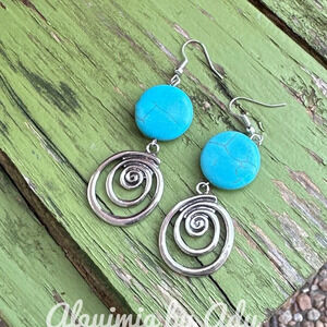 Turquoise and maxi charm pendant very long /western statement dangle earrings